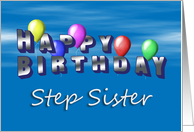 Step Sister Happy Birthday, Balloons with Blue Sky card