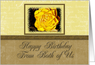 From Both of Us Happy Birthday, Yellow Flower with Yellow and Tan Background card