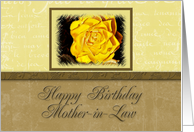 Mother-in-Law Happy Birthday, Yellow Flower with Yellow and Tan Background card