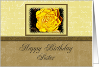 Sister Happy Birthday, Yellow Flower with Yellow and Tan Background card