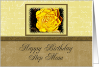 Step Mom Happy Birthday, Yellow Flower with Yellow and Tan Background card