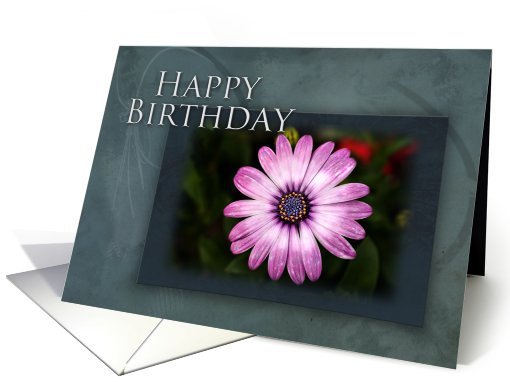 Happy Birthday, Pink Flower with Blue and Green Background card