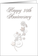 Happy 10th Anniversary, Flowers on White Background card