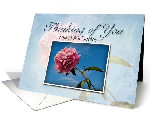 Thinking of You While I Am Deployed, Pink Flower with Blue Sky card