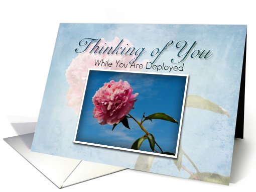 Thinking of You While You Are Deployed, Pink Flower with Blue Sky card