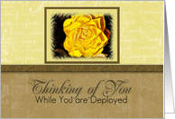 Thinking of You While You Are Deployed Yellow Flower with Yellow and Tan Background card