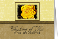 Thinking of You While I Am Deployed Yellow Flower with Yellow and Tan Background card