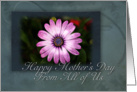 From All of Us Happy Mother’s Day Pink Flower with Green and Blue Background card