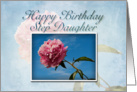 Step Daughter Happy Birthday, Pink Flower with Blue Sky card