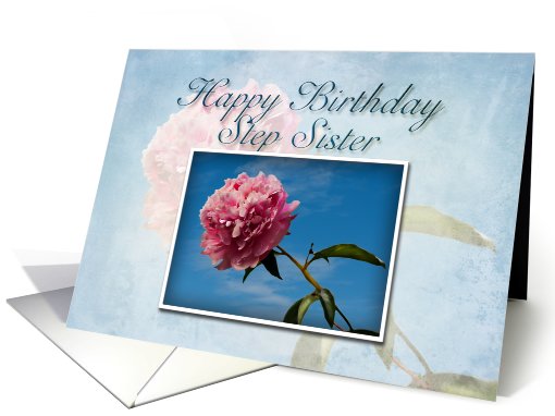 Step Sister Happy Birthday, Pink Flower with Blue Sky card (644150)