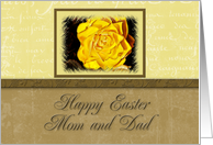 Mom and Dad Happy Easter, Yellow Flower with Yellow and Tan Background card