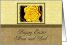 Mom and Dad Happy Easter, Yellow Flower with Yellow and Tan Background card