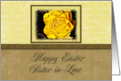 Sister-in-Law Happy Easter, Yellow Flower with Yellow and Tan Background card