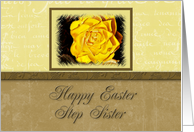 Step Sister Happy Easter, Yellow Flower with Yellow and Tan Background card