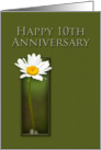 Happy 10th Anniversary, White Daisy on Green Background card