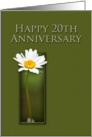 Happy 20th Anniversary, White Daisy on Green Background card