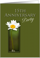15th Anniversary Party Invitation, White Daisy on Green Background card