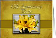 15th Anniversary Party Invitation, Yellow Lily on Yellow Background card