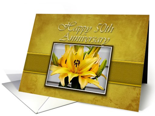 Happy 50th Anniversary, Yellow Lily on Yellow Background card (646676)