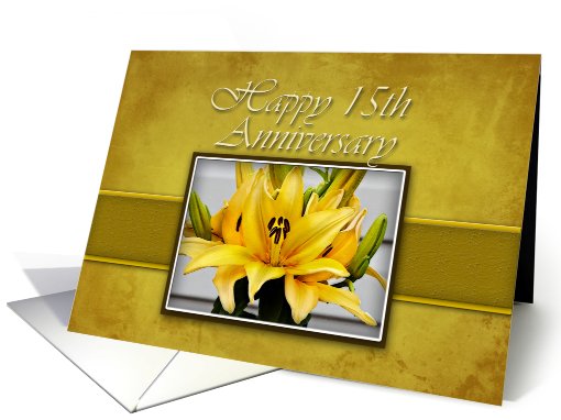 Happy 15th Anniversary, Yellow Lily on Yellow Background card (646678)