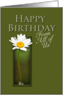 From All of Us Happy Birthday, White Daisy on Green Background card