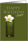Sister Happy Birthday, White Daisy on Green Background card