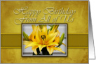 From All of Us Happy Birthday, Yellow Lily on Yellow Background card