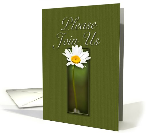 Please Join Us Invitation, White Daisy on Green Background card