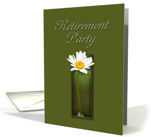 Retirement Party Invitation, White Daisy on Green Background card