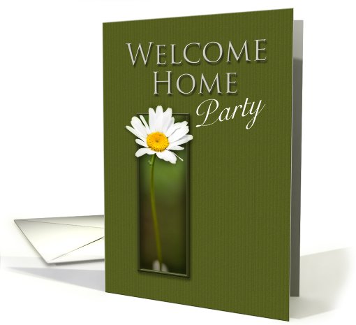 Welcome Home Party Invitation, White Daisy on Green Background card