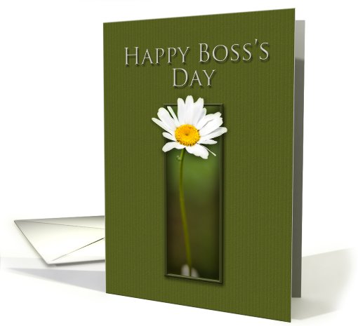Happy Boss's Day, White Daisy on Green Background card (646773)