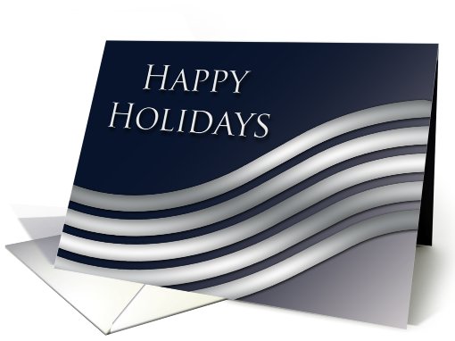 Happy Holidays Blue Background with Curved Silver Stripes card