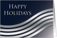 Happy Holidays Blue Background with Curved Silver Stripes card