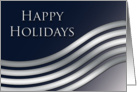 Happy Holidays Blue Background with Curved Silver Stripes card