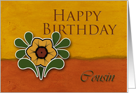 Cousin Happy Birthday, Yellow Flower with Orange and Deep Yellow Background card