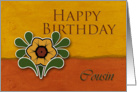 Cousin Happy Birthday, Yellow Flower with Orange and Deep Yellow Background card