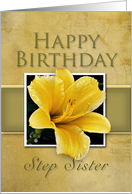 Step Sister Happy Birthday, Yellow Lily card