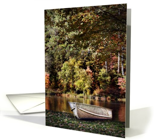 Blank Notecard, Boat Beside River in Autumn card (704054)