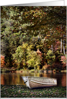 Blank Notecard, Boat Beside River in Autumn card