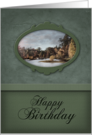 Happy Birthday, Green with Landscape Photo card