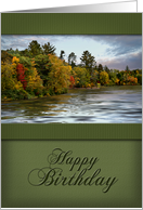 Happy Birthday, Green with Landscape Photo card