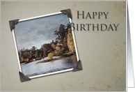 Happy Birthday, Beige with Landscape Photo card