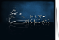 Happy Holidays, Blue and Silver with Stylized Tree card