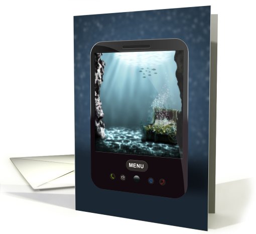 Blank Notecard, Cell Phone Underwater Scene With Treasure Chest card