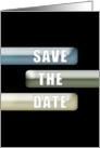 Save the Date Wedding Invitation, Blue Green and Tan on Black Background card