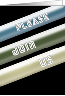 Please Join Us, Invitation, Blue, Green and Tan on Black Background card