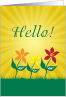 Hello, Yellow Sunbeams with Yellow Red and Orange Flowers card