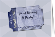 Surprise Birthday Party Invitation, Blue Admission Ticket card
