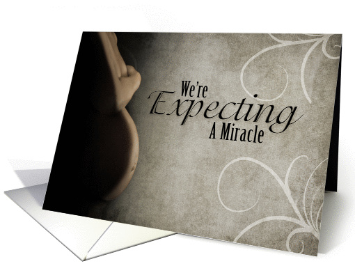We're Expecting A Miracle, Pregnancy Announcement, Pregnant Belly card