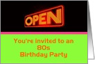 80s themed Birthday party invitation 80s birthday party neon sign card